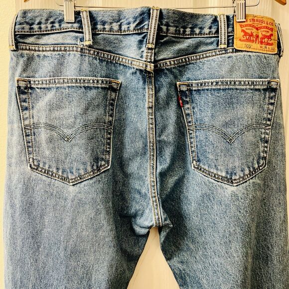Levi's 505 Jeans Men's 38 X 32 Regular Fit Straight Leg Dark Stonewash Blue READ - Picture 10 of 13